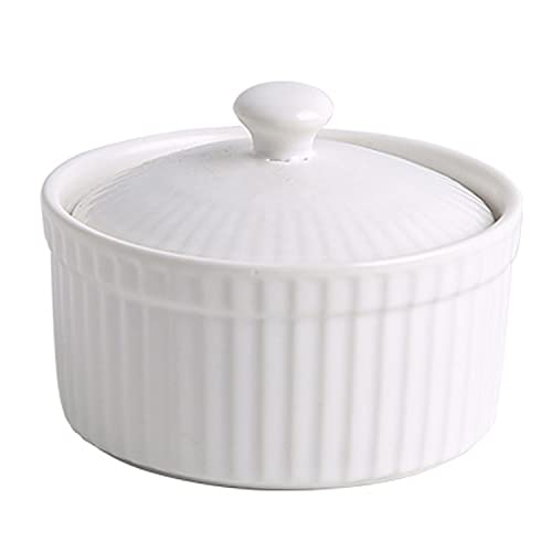Backform, Porzellan-Auflaufförmchen mit Deckel, Mini-Auflaufform for Vorspeisen, Vanillepudding-Dip(White) von YTACPN