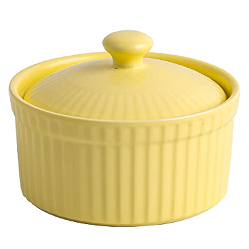Backform, Porzellan-Auflaufförmchen mit Deckel, Mini-Auflaufform for Vorspeisen, Vanillepudding-Dip(Yellow) von YTACPN