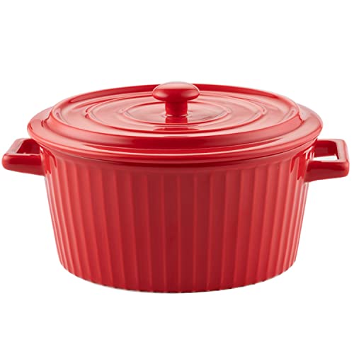 Backform, Porzellan-Auflaufförmchen mit Deckel for Backen, Souffléform, Auflaufform mit Deckel(Red) von YTACPN