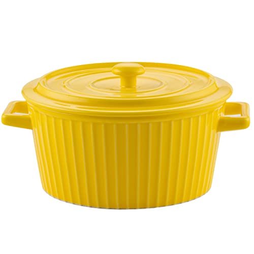Backform, Porzellan-Auflaufförmchen mit Deckel for Backen, Souffléform, Auflaufform mit Deckel(Yellow) von YTACPN