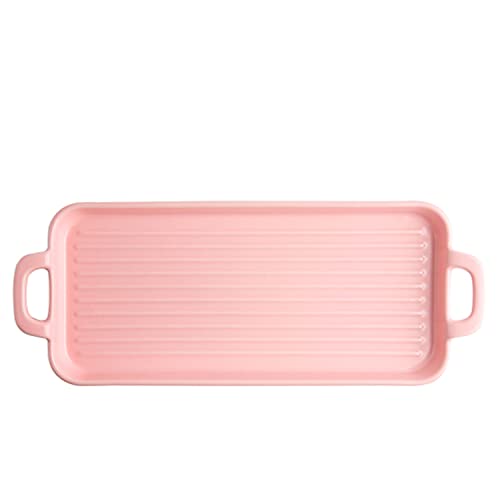 Backform, Rechteckige Keramik Backformen Flach Backen Haushalt Binaural Käse(Pink) von YTACPN