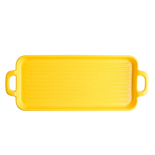 Backform, Rechteckige Keramik Backformen Flach Backen Haushalt Binaural Käse(Yellow) von YTACPN