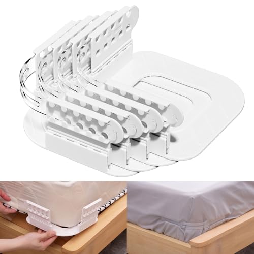 YTACREA Bettlakenspanner Bettlaken Halter mit Schloss Streifen 4 Stück, 5 Einstellbare Höhen Bettlaken Spanner für Bettwaren, Spannbettlaken Halter, Bed Sheet Holder, Halten Sie Laken Fest und Straff von YTACREA