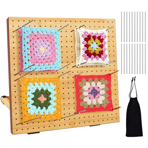 YTACREA Granny Square Spanner 29cm, Bambus Blocking Board Häkeln mit 20 Edelstahl Stäbstiften, Spannbrett Granny Squares für Häkel und Strickprojekte, Häkel Zubehör um Strick Teile zu Spannen, Häkeler von YTACREA