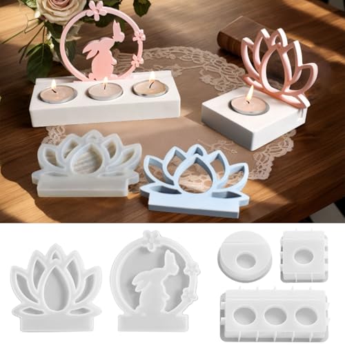 YTACREA Silikonformen Gießformen Ostern, Gießformen Silikon Hase und Lotusblumen mit Drei Arten von Silikonform Kerzenhalter, Leicht zu Reinigen und Freizugeben Epoxidharz Formen Silikon, DIY 5 Stück YTACREA Silikonformen Gießformen Ostern, Gießformen Silikon Hase und Lotusblumen mit Drei Arten von Silikonform Kerzenhalter, Leicht zu Reinigen und Freizugeben Epoxidharz Formen Silikon, DIY 5 Stück von YTACREA