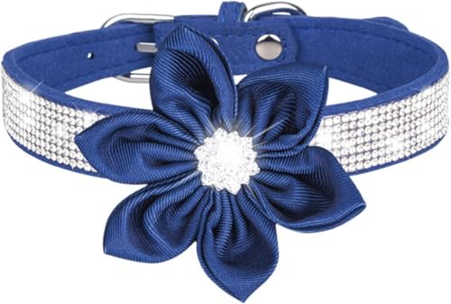 Halti Halsband für Hunde, süßes Mädchen, mit Strass, weiche Blume, Welpen, reflektierend, personalisierbar, für kleine, mittelgroße und große Hunde, Haustiere (Blau, Größe XXS von YTBHSHXZ