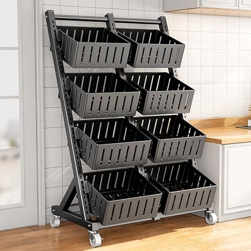 YTBHSHXZ, 4-stufiges Einzelhandels-Präsentationsregal mit 8 Körben, Snack-Gemüse-Obst-Display-Organizer, Korb-Set-Regal(Black) von YTBHSHXZ
