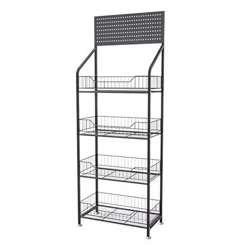 YTBHSHXZ, Aufbewahrungsregal for Obst und Gemüse for den Supermarkt, abgestuftes Korbsystem aus Stahl zur Organisation von Chips/Süßigkeiten/Brot(Black,4 Tier50x27x140cm) von YTBHSHXZ