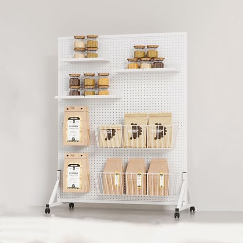 YTBHSHXZ, Bodenstehender Supermarkt-/Lebensmittel-/Speisekammer-/Convenience-Stores-Lebensmittelbehälterwagen mit Haken und Rädern, Stecktafel-Regal-Organizer(80cm/31.5in Long) von YTBHSHXZ