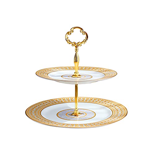 YTBHSHXZ, Keramik Metall Griffe Licht Luxus Doppel-Schicht Dessert Tisch Nachmittag Tee Cupcake Display Stand Obst Platte Kuchen Tablett von YTBHSHXZ