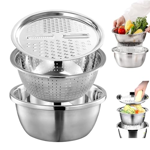 YTBHSHXZ, Multifunktionale Edelstahl-Schüssel, 4-in-1-Sieb-Set (27,9 x 27,9 x 11,4 cm) von YTBHSHXZ