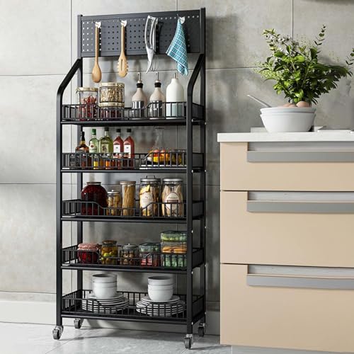 YTBHSHXZ, Rollbares Obst- und Gemüseregal for den Supermarkt, Chips/Süßigkeiten/Brot for Organisieren eines abgestuften Korbsystems(Black,5 Tier 60cm) von YTBHSHXZ