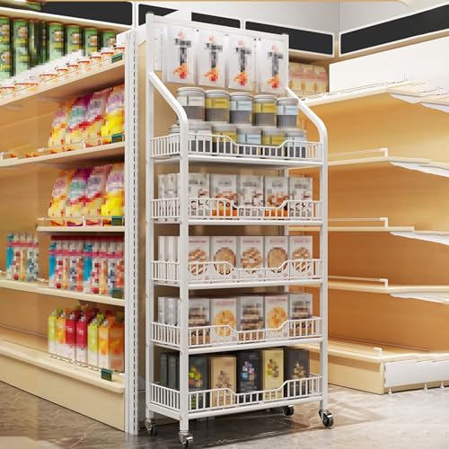 YTBHSHXZ, Rollbares Obst- und Gemüseregal for den Supermarkt, Chips/Süßigkeiten/Brot for Organisieren eines abgestuften Korbsystems(White,5 Tier 60cm) von YTBHSHXZ