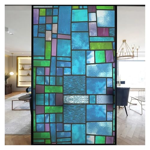 YTBHSHXZ, Selbstklebende Bunte Glasmalerei Milchglasfolie Moderne Kunst Geometrie Muster Fensteraufkleber Blickdicht selbstklebend(F,45x100cm) von YTBHSHXZ