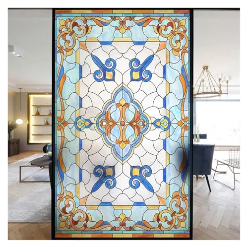 YTBHSHXZ, Selbstklebende Bunte Glasmalerei Milchglasfolie Moderne Kunst Geometrie Muster Fensteraufkleber Blickdicht selbstklebend(H,45x100cm) von YTBHSHXZ