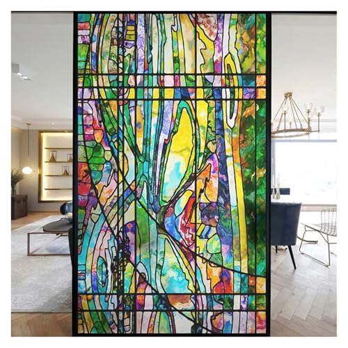 YTBHSHXZ, Selbstklebende Bunte Glasmalerei Milchglasfolie Moderne Kunst Geometrie Muster Fensteraufkleber Blickdicht selbstklebend(J,45x120cm) von YTBHSHXZ