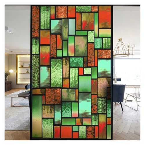 YTBHSHXZ, Selbstklebende Bunte Glasmalerei Milchglasfolie Moderne Kunst Geometrie Muster Fensteraufkleber Blickdicht selbstklebend(Q,50x120cm) von YTBHSHXZ