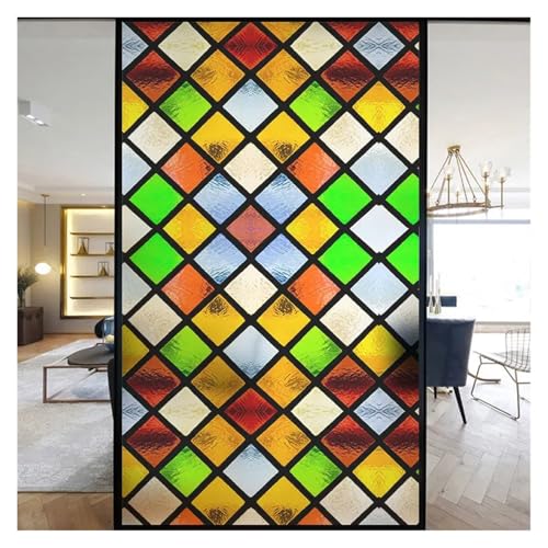 YTBHSHXZ, Selbstklebende Bunte Glasmalerei Milchglasfolie Moderne Kunst Geometrie Muster Fensteraufkleber Blickdicht selbstklebend(R,45x90cm) von YTBHSHXZ