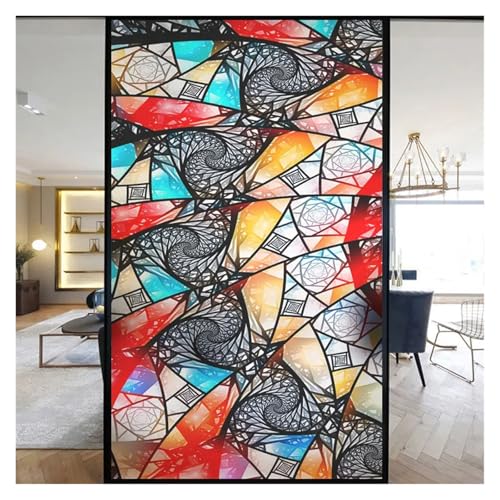 YTBHSHXZ, Selbstklebende Bunte Glasmalerei Milchglasfolie Moderne Kunst Geometrie Muster Fensteraufkleber Blickdicht selbstklebend(S,45x100cm) von YTBHSHXZ
