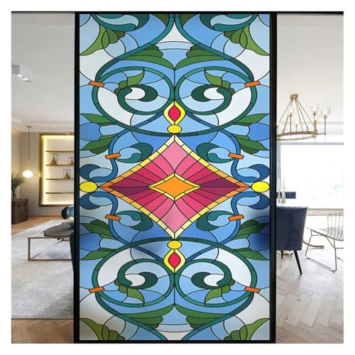 YTBHSHXZ, Selbstklebende Bunte Glasmalerei Milchglasfolie Moderne Kunst Geometrie Muster Fensteraufkleber Blickdicht selbstklebend(T,40x120cm) von YTBHSHXZ