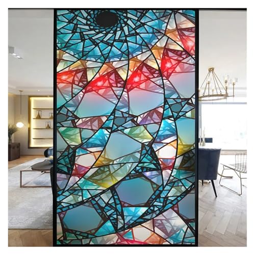 YTBHSHXZ, Selbstklebende Bunte Glasmalerei Milchglasfolie Moderne Kunst Geometrie Muster Fensteraufkleber Blickdicht selbstklebend(V,50x120cm) von YTBHSHXZ