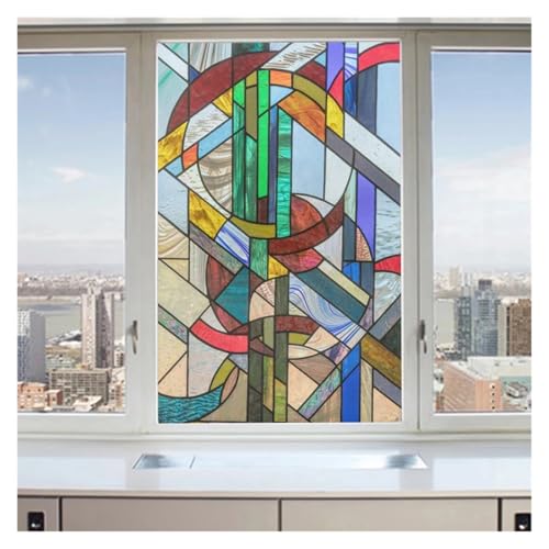 YTBHSHXZ, Selbstklebender Kirchenfenster-Glasaufkleber, farbenfrohe Retro-Kunst, elektrostatische Mattfolie, Anti-Licht-Buntglas(B06,40x90cm) von YTBHSHXZ