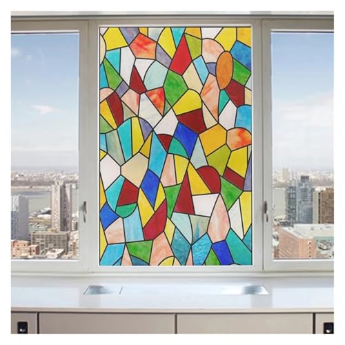 YTBHSHXZ, Selbstklebender Kirchenfenster-Glasaufkleber, farbenfrohe Retro-Kunst, elektrostatische Mattfolie, Anti-Licht-Buntglas(B08,45x90cm) von YTBHSHXZ