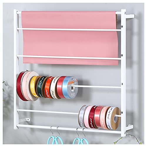 YTBHSHXZ, Wandmontierter Band-Organizer-Halter, Geschenkpapier-Präsentationsständer aus Metall mit zusätzlichen Haken, Schalregal, Kuchen-/Blumen-/Geschenkladen(White) von YTBHSHXZ