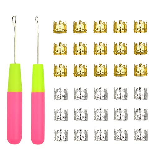 2 Stück Latch Hooks Knüpfnadel Haar Häkelnadel mit 30 Pcs Dreadlocks Silber Gold Metall Verstellbar Braids Schmuck for Latch Hooks Braids 2 Stück Latch Hooks Knüpfnadel Haar Häkelnadel mit 30 Pcs Dreadlocks Silber Gold Metall Verstellbar Braids Schmuck for Latch Hooks Braids von YTBYT