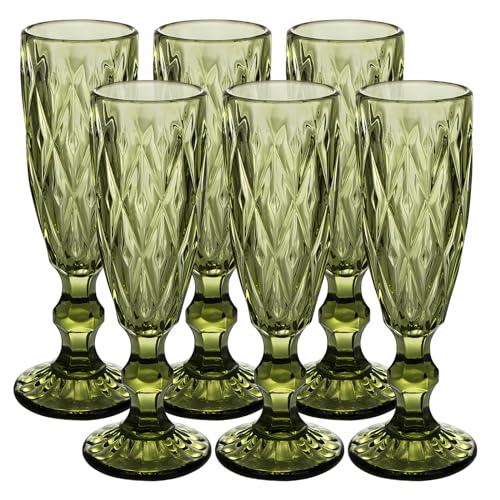 YTCYKJ Grüne Champagnerflöten, Vintage-Kelchgläser, Weingläser, farbiges Glaswaren-Set, Wasserkelche für Neujahr, Weihnachten, Party, Hochzeit und den täglichen Gebrauch, 142 ml, 6 Stück (Grün, 142 YTCYKJ Grüne Champagnerflöten, Vintage-Kelchgläser, Weingläser, farbiges Glaswaren-Set, Wasserkelche für Neujahr, Weihnachten, Party, Hochzeit und den täglichen Gebrauch, 142 ml, 6 Stück (Grün, 142 von YTCYKJ