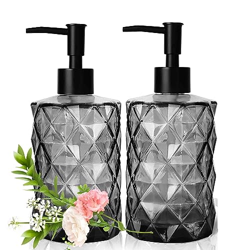 2 Seifenspender Schwarz 330 ml Seifenspender Glas, Seifenspender Glas für Badezimmer, Elegant Nachfüllbarer Pumpspender für Duschgel, für Küche, Bad, WC, Duschgel, Waschmittel, Shampoo von YTDTKJ