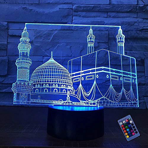 Kreative 3D Islamisches Schloss Nacht Licht 16 Farben Andern Sich Fernbedienung USB-Strom Touch Schalter Dekor Lampe Optische Täuschung Lampe LED Lampe Tisch Kind Geburtstag Weihnachten Geschenke von YTDZLTD