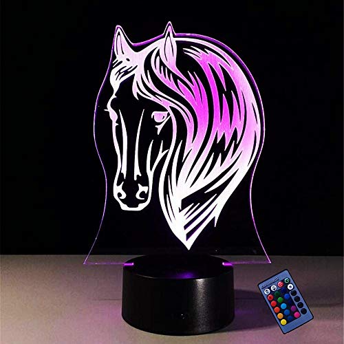 Kreative 3D Pferd Nacht Licht 16 Farben Andern Sich Fernbedienung USB-Strom Touch Schalter Dekor Lampe Optische Täuschung Lampe LED Lampe Tisch Kinder Brithday Weihnachten Geschenke von YTDZLTD