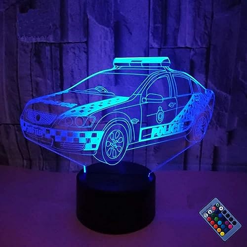 3D-Polizei-Auto-Nachtlicht 16 Farben wechselnde USB-Strom Fernbedienung Touch-Schalter dekorative Lampe optische Illusionslampe LED-Tischlampe Schreibtischlampe Kinder Geschenk zu Weihnachten von YTDZLTD