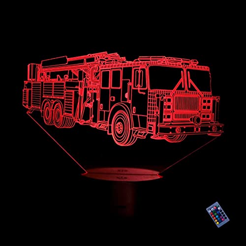 Kreative 3D Feuerwehr Auto Nacht Licht 16 Farben Andern Sich Fernbedienung USB-Strom Touch Schalter Dekor Lampe Optische Täuschung Lampe LED Lampe Tisch Kinder Brithday Weihnachten Geschenke von YTDZLTD