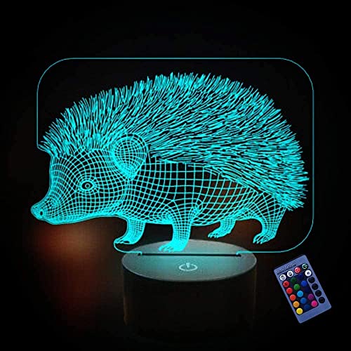 Kreative 3D Igel Nacht Licht 16 Farben Andern Sich Fernbedienung USB-Strom Touch Schalter Dekor Lampe Optische Täuschung Lampe LED Lampe Tisch Kinder Brithday Weihnachten Geschenke von YTDZLTD