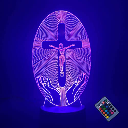 Kreative 3D Jesus Kreuz Nacht Licht 16 Farben Andern Sich Fernbedienung USB-Strom Touch Schalter Dekor Lampe Optische Täuschung Lampe LED Lampe Tisch Kind Geburtstag Weihnachten Geschenke von YTDZLTD