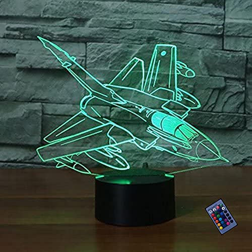 YTDZLTD 3D Kämpfer Flugzeug Nachtlicht 16 Farben Fernbedienung Touch Schalter Dekor Lampe LED Tisch Kinder Geburtstag Weihnachten Geschenke von YTDZLTD