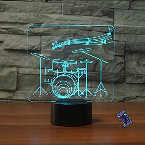 Kreative 3D Schlagzeug Nacht Licht 16 Farben Andern Sich Fernbedienung USB-Strom Touch Schalter Dekor Lampe Optische Täuschung Lampe LED Lampe Tisch Kind Geburtstag Weihnachten Geschenke von YTDZLTD