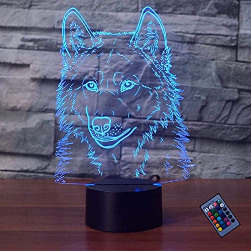 Kreative 3D Wolf Nacht Licht 16 Farben Andern Sich Fernbedienung USB-Strom Touch Schalter Dekor Lampe Optische Täuschung Lampe LED Lampe Tisch Kinder Brithday Weihnachten Geschenke von YTDZLTD