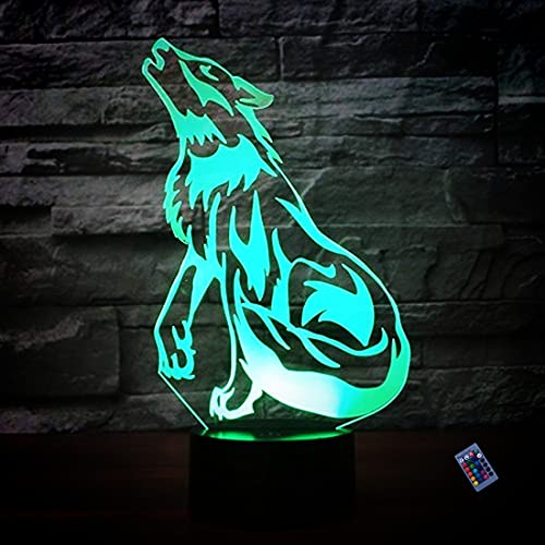 Kreative 3D Wolf Nacht Licht 16 Farben Andern Sich Fernbedienung USB-Strom Touch Schalter Dekor Lampe Optische Täuschung Lampe LED Lampe Tisch Kinder Brithday Weihnachten Geschenke von YTDZLTD