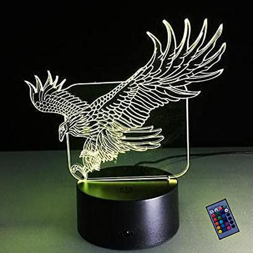 YTDZLTD Optische Täuschung 3D Adler Nacht Licht 16 Farben Andern Sich Fernbedienung USB-Strom Touch Schalter Dekor Lampe LED Lampe Tisch Kinder Brithday weihnachten Geschenk von YTDZLTD