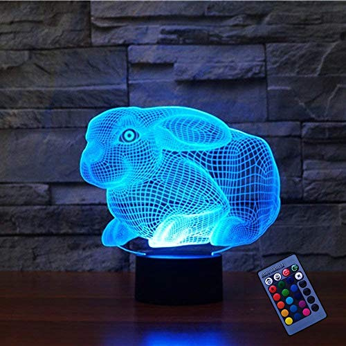 YTDZLTD Optische Täuschung 3D Hase Nacht Licht 16 Farben Andern Sich Fernbedienung USB-Strom Touch Schalter Dekor Lampe LED Lampe Tisch Kinder Brithday weihnachten Geschenk von YTDZLTD