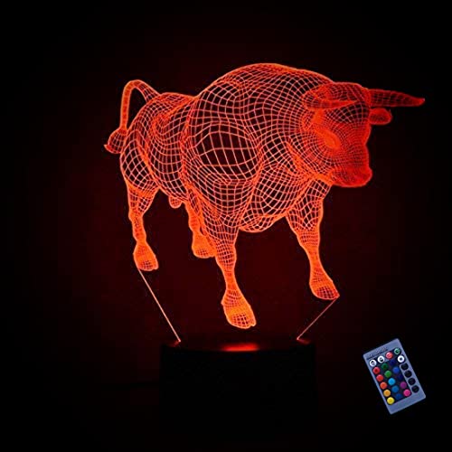 Optische Täuschung 3D Kuh Bull Nacht Licht 16 Farben Andern Sich Fernbedienung USB-Strom Touch Schalter Dekor Lampe LED Lampe Tisch Kinder Brithday weihnachten Geschenk von YTDZLTD