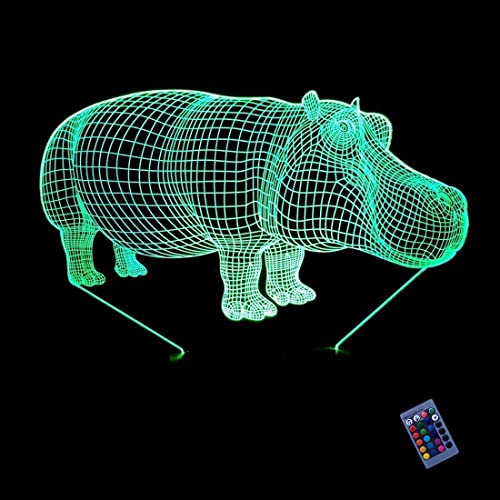 Optische Täuschung 3D Nilpferd Nacht Licht 16 Farben Andern Sich Fernbedienung USB-Strom Touch Schalter Dekor Lampe LED Lampe Tisch Kinder Brithday weihnachten Geschenk von YTDZLTD