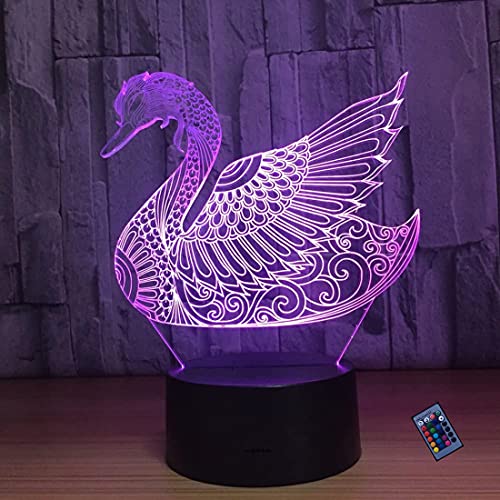 YTDZLTD Optische Täuschung 3D Schwan Nacht Licht 16 Farben Andern Sich Fernbedienung USB-Strom Touch Schalter Dekor Lampe LED Lampe Tisch Kinder Brithday weihnachten Geschenk von YTDZLTD