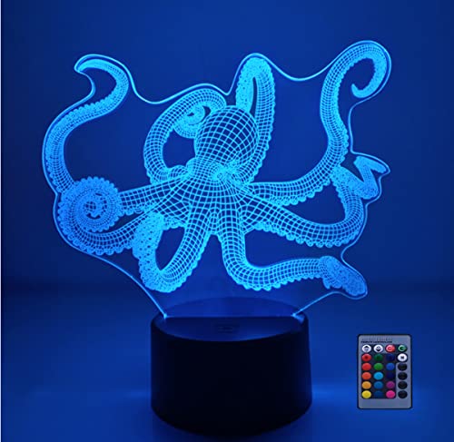 Optische Täuschung 3D Tintenfisch Nachtlicht 16 Farben wechselnd USB betrieben Fernbedienung Touch-Schalter Dekor Lampe LED Tischlampe Kinder Weihnachten Geburtstag Geschenk von YTDZLTD