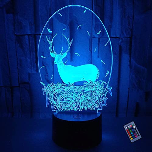 YTDZLTD Kreative 3D Hirsch Nacht Licht 16 Farben Andern Sich Fernbedienung USB-Strom Touch Schalter Dekor Lampe Optische Täuschung Lampe LED Lampe Tisch Kind Geburtstag Weihnachten Geschenke von YTDZLTD