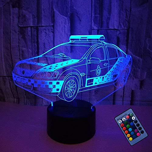 YTDZLTD Kreative 3D Polizeiauto Nacht Licht 16 Farben Andern Sich Fernbedienung USB-Strom Touch Schalter Dekor Lampe Optische Täuschung Lampe LED Lampe Tisch Kinder Brithday Weihnachten Geschenke von YTDZLTD