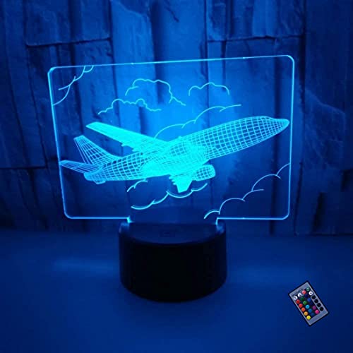 YTDZLTD Optische Täuschung 3D Flugzeug Nacht Licht 16 Farben Andern Sich Fernbedienung USB-Strom Touch Schalter Dekor Lampe LED Lampe Tisch Kinder Brithday weihnachten Geschenk von YTDZLTD